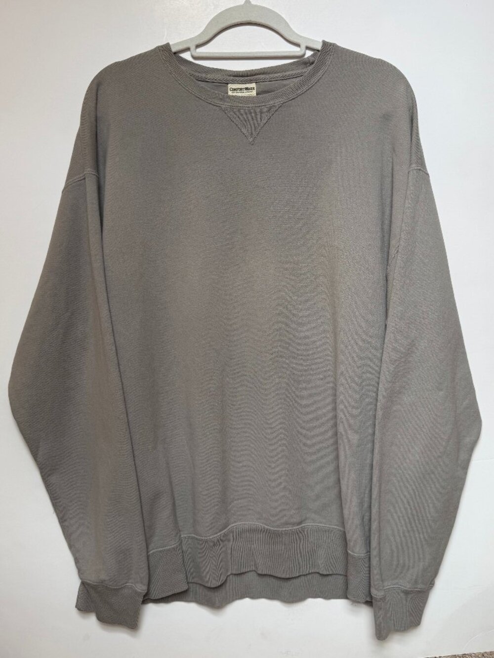 Comfort Wash Mens Grey Pullover Crew Neck Size Large Long Sleeve Ribbed Hem